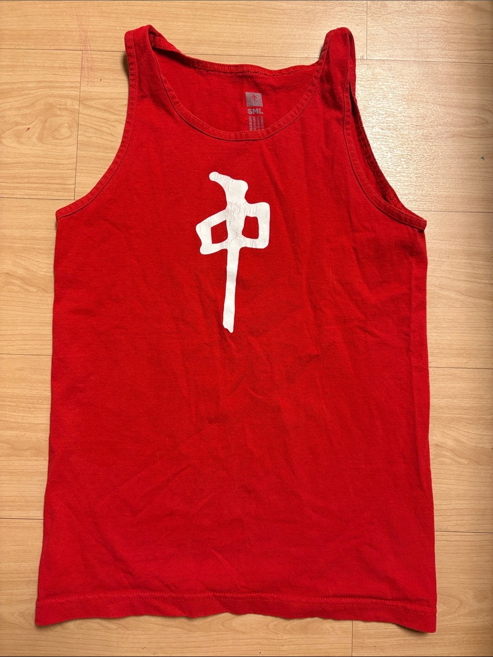 Men's Red Graphic Tank Top with Center White Symbol